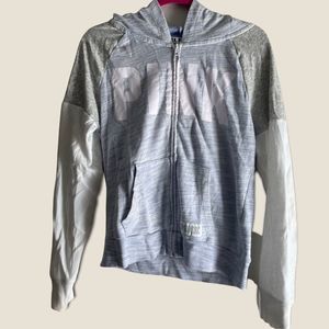 Victorias Secret PINK Hoodie, gray, white and blue color block style. Cozy ☺️